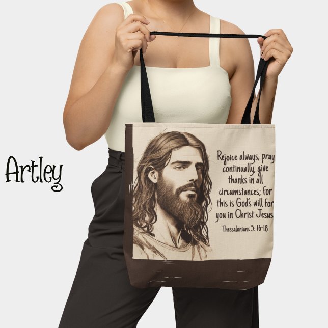 Bolso De Tela Esbozo de retrato de Jesús Cita la Biblia Sepia y  (Subido por el creador)