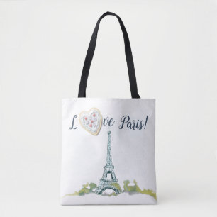 Bolso De Tela Esbozo de tinta de la Torre Eiffel Amo París Con c