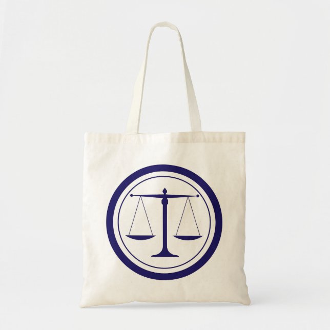 Bolso De Tela Escalas azules de la silueta de la justicia (Frente)