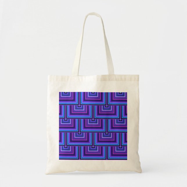 Bolso De Tela Escalas cuadradas azules y violetas (Frente)