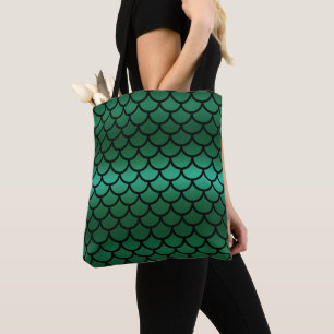 Bolso De Tela Escalas de Sirena Fantasía de Pescado Green & Blac