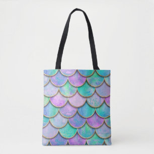 Bolso De Tela Escalas de sirena: patrón de onda de acuarela.