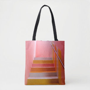 BOLSO DE TELA ESCALERA DE MADERA BLANCA Y MARRÓN