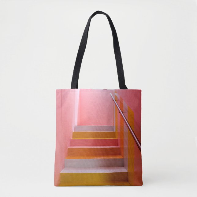 BOLSO DE TELA ESCALERA DE MADERA BLANCA Y MARRÓN (Anverso)