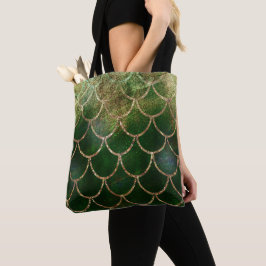 Bolso De Tela Escamas de pez sirena brillo verde y dorado