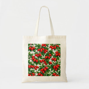 Bolso De Tela Escarlata Rosas y Hojas Verdes Baya Botánica