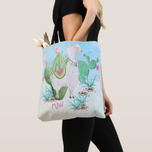 Bolso De Tela Escena Acuarela de Llama Adorable Personalizada pa