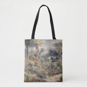 Bolso De Tela Escena botánica de las cebras en un oasis