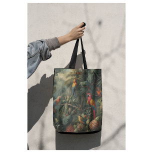 Bolso De Tela Escena botánica de loros y piñas