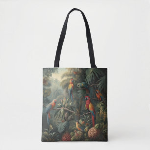 Bolso De Tela Escena botánica de loros y piñas