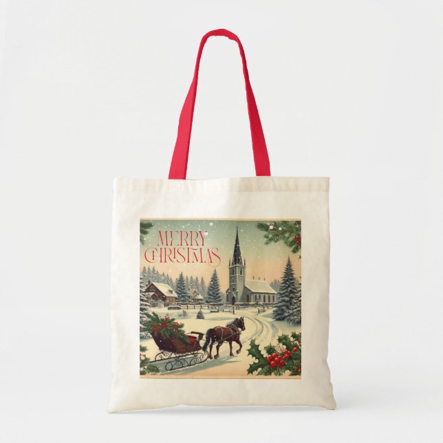 Bolso De Tela Escena clásica/vintage de Navidad (Frente)