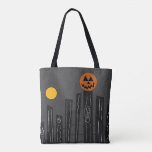Bolso De Tela Escena de Halloween con calabaza, cuervo y luna