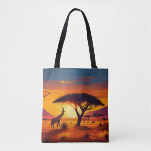 Bolso De Tela Escena de jirafa africana al atardecer - Escenario