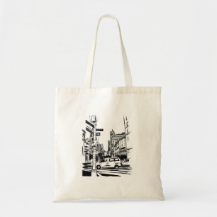 Bolso De Tela Escena de la calle blanca y negra de la ciudad de
