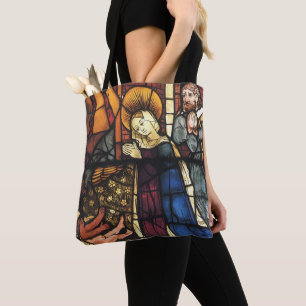 Bolso De Tela Escena de la Natividad en Vidrio Pintado Antiguo;