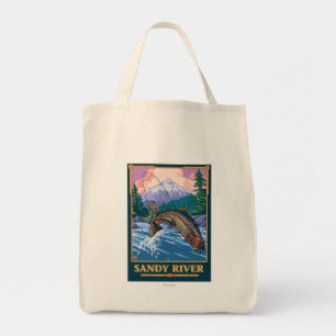 Bolso De Tela Escena de la pesca con mosca - río de Sandy,