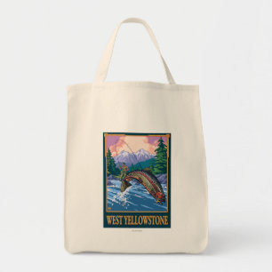 Bolso De Tela Escena de la pesca con mosca - Yellowstone del