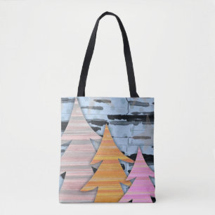 Bolso De Tela Escena de paisaje de invierno con árboles rayados