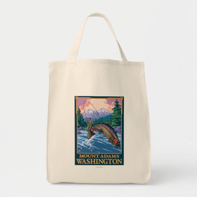 Bolso De Tela Escena de pesca de mosca - Monte Adams, Washington (Frente)