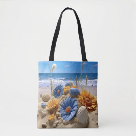 BOLSO DE TELA ESCENA DE PLAYA PACÍFICA CON CONCHAS