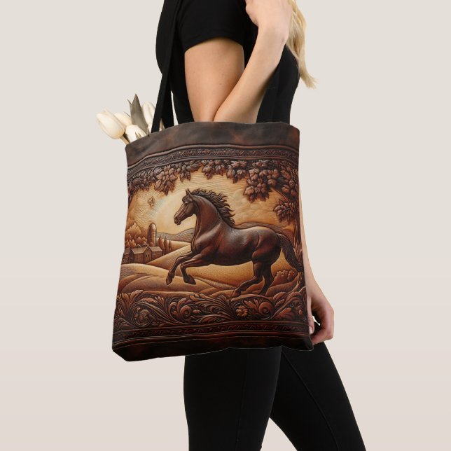 Bolso De Tela Escena de Rancho de Caballo de Cuero (Detalle)