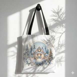 Bolso De Tela Escena de Resplandor de Cabaña Nevada