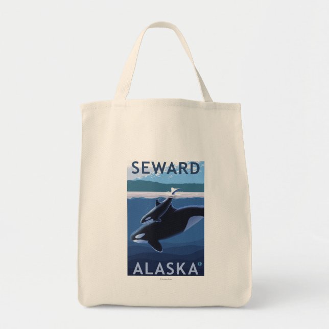 Bolso De Tela Escena de Seward, AlaskaOrca y Calf (Frente)