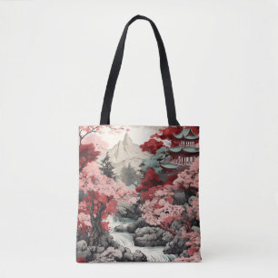 Bolso De Tela Escena del bosque del templo japonés Sakura