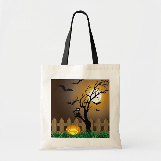Bolso De Tela Escena del jardín de Halloween con miedo (Frente)