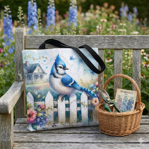 Bolso De Tela Escena del jardín de la cabaña de arrendajo azul