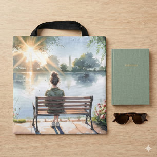 Bolso De Tela Escena del lago con reflejos del atardecer
