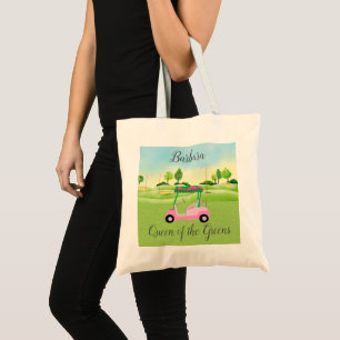 Bolso De Tela Escena divertida de golf Carro rosa Nombre Reina d