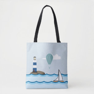 Bolso De Tela Escena náutica con el faro y el velero