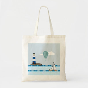 Bolso De Tela Escena náutica con faro y velero