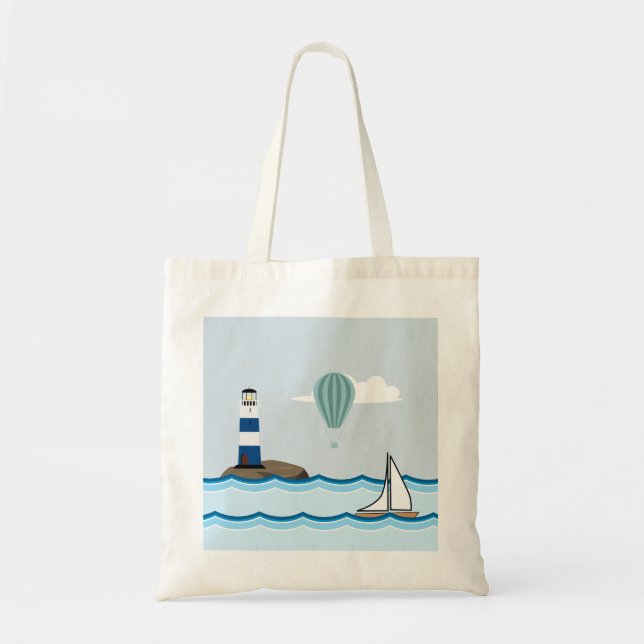 Bolso De Tela Escena náutica con faro y velero (Frente)