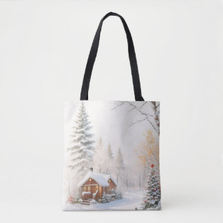 Bolso De Tela Escena Navideña Nevada