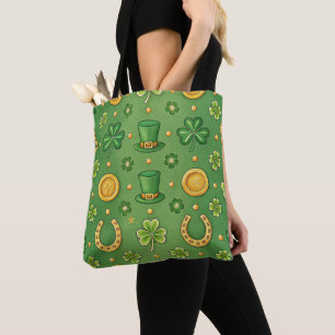 BOLSO DE TELA ESCENAS TEMÁTICAS IRLANDESAS CELTAS VERDES Y DORAD