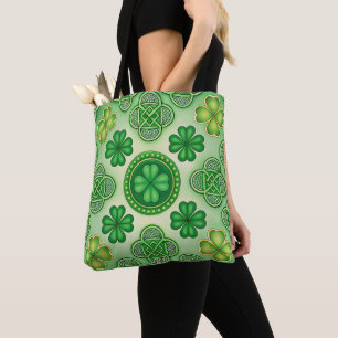 BOLSO DE TELA ESCENAS TEMÁTICAS IRLANDESAS CELTAS VERDES Y DORAD