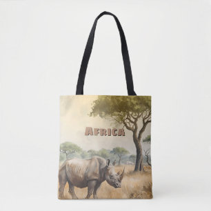 Bolso De Tela Escénica Retro Africana Rinoceronte