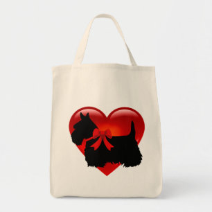 Bolso De Tela Escocia Terrier negro, trenzado limpio, corazón r