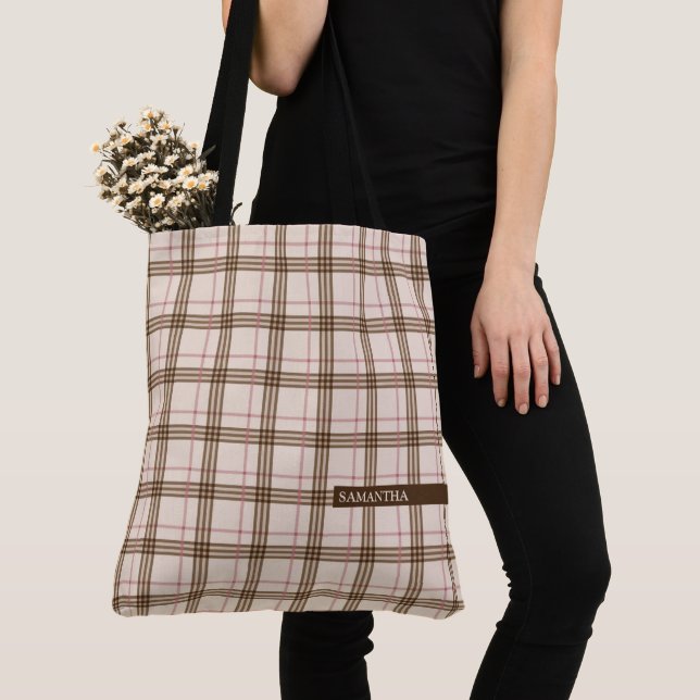 Bolso De Tela Escocia Thompson plaid tartan beige rojo (Detalle)