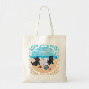 Bolso De Tela Escocia y Westie Pups en la playa