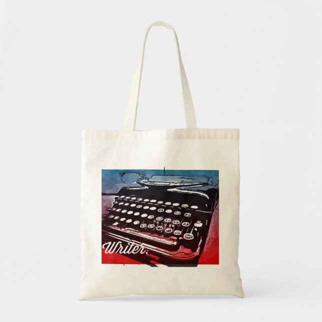Bolso De Tela Escritora con arte azul del pop rojo (Frente)