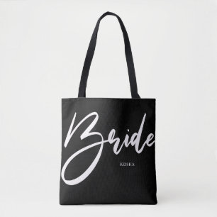 Bolso De Tela Escritura a mano blanca de novia y caligrafía neg