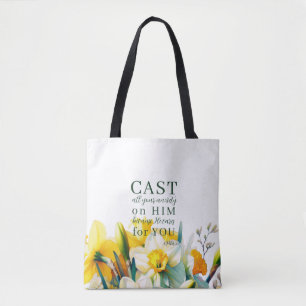 Bolso De Tela Escritura floral 1 Peter 5:7