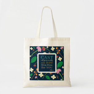 Bolso De Tela Escritura floral 1 Peter 5:7
