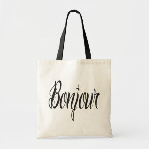 Bolso De Tela Escritura moderna de Bonjour del francés en negro