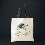 Bolso De Tela escritura simple marihuana azul floral novia<br><div class="desc">guión de caligrafía simple acuarela azul marino floral novia boda tote bolsa</div>