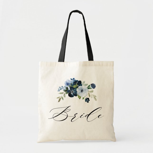 Bolso De Tela escritura simple marihuana azul floral novia (Frente)