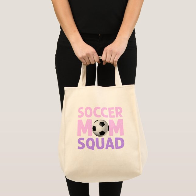 Bolso De Tela Escuadrón de la mamá del fútbol en rosa y morado (Anverso (producto))